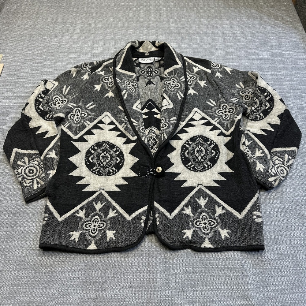 Gantos Jacket Womens Medium Black White Aztec Boho Button Cardigan Southwest